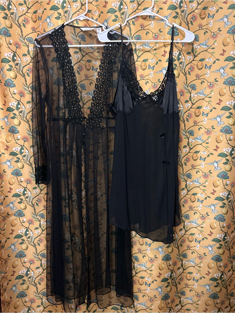 Sheer Black Lace Robe and Chemise Set - Women's Intimates